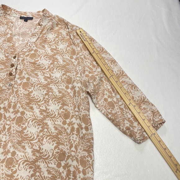Carole Little Women's Beige Floral Print 3/4 Sleeve Button Linen Blend Top Women - Picture 4 of 8